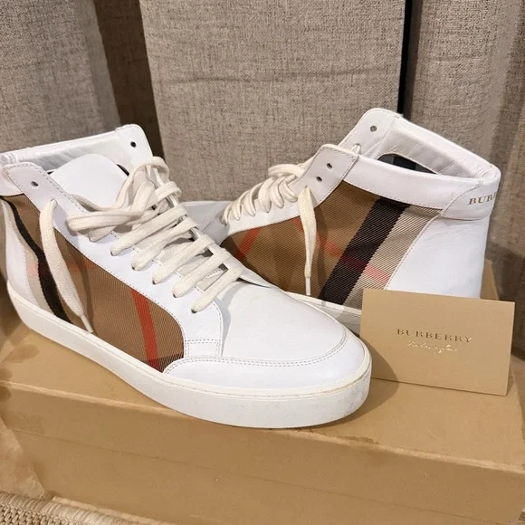 Burberry White and Tan High-Top Sneakers - Picture 4 of 6